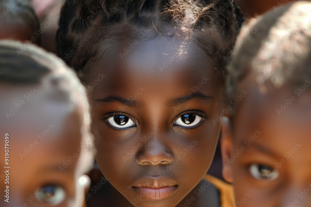 African kid together, close up face African kid together, close up face