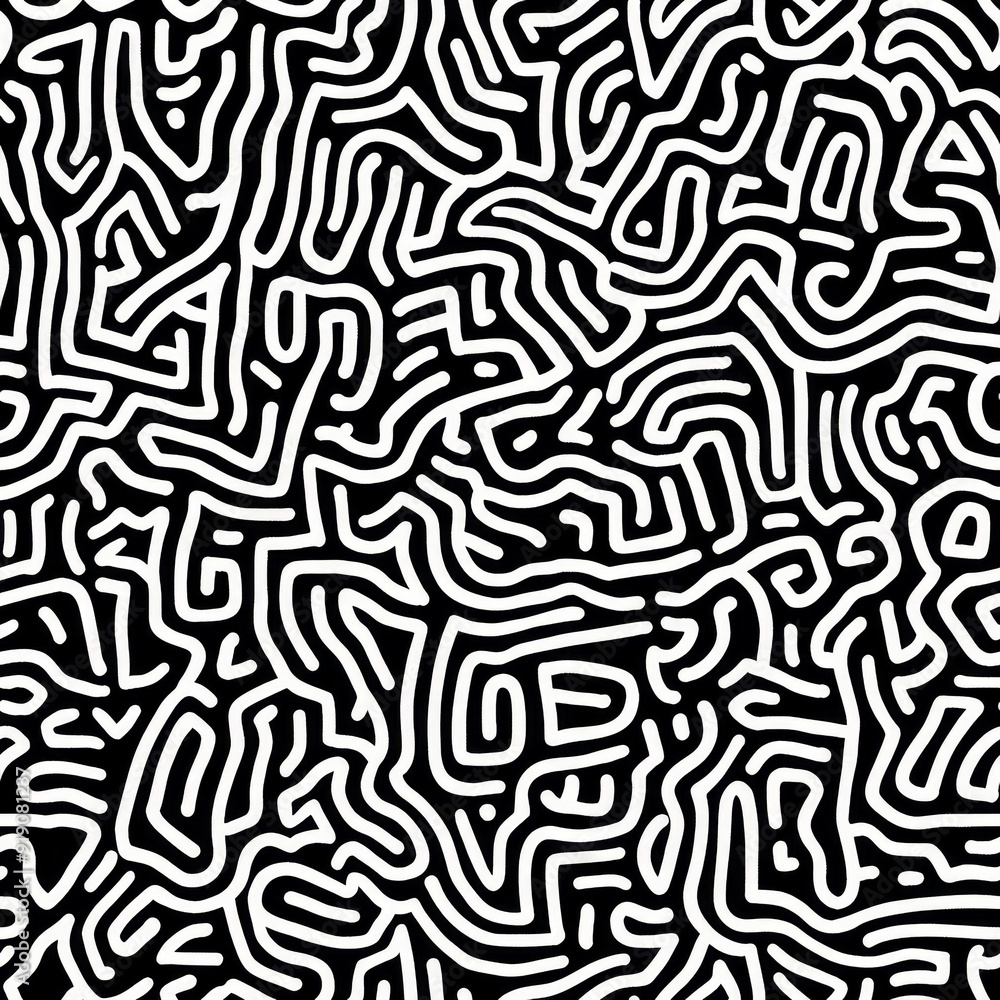 A complex, abstract pattern of white lines on a black background, creating a visually engaging design. A complex, abstract pattern of white lines on a black background, creating a visually engaging design.