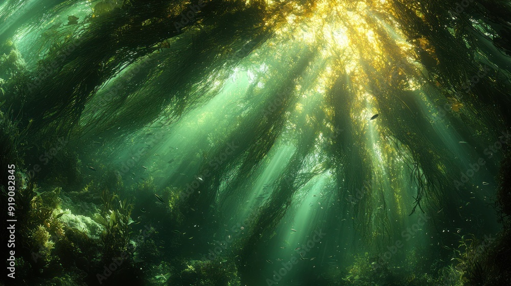 Obraz premium Sunlight Illuminating Kelp Forest