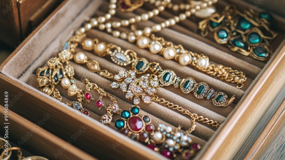 Elegant Jewelry Collection in a Wooden Box Elegant Jewelry Collection in a Wooden Box