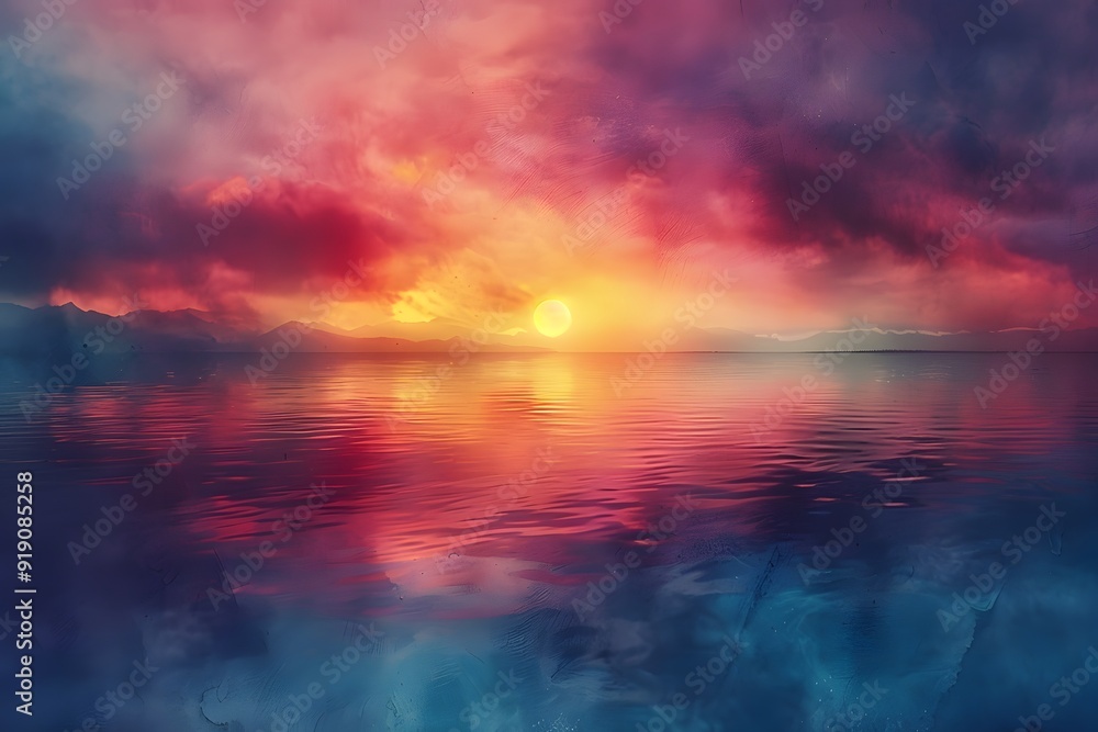 Obraz premium Breathtaking Sunset Over Tranquil Waters