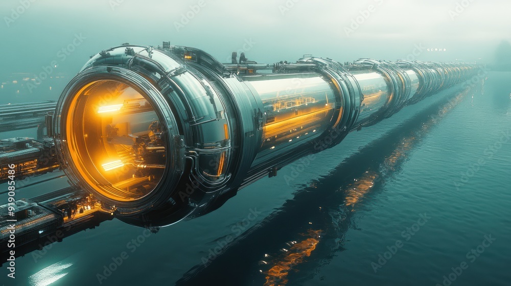 Futuristic Spaceship on a Tranquil Waterway Futuristic Spaceship on a Tranquil Waterway