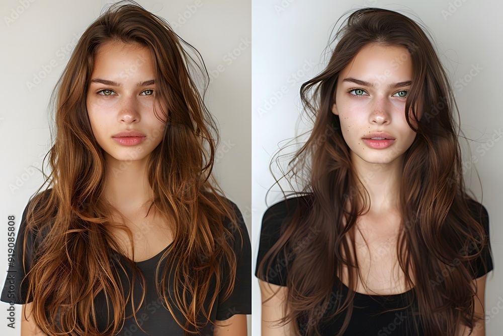 Stunning Transformation: A Side-by-Side Comparison of Natural Beauty and Styled Elegance Stunning Transformation: A Side-by-Side Comparison of Natural Beauty and Styled Elegance