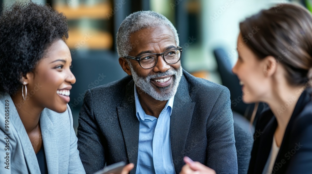 A diverse group of professionals engaged in a friendly conversation in a business setting. A diverse group of professionals engaged in a friendly conversation in a business setting.