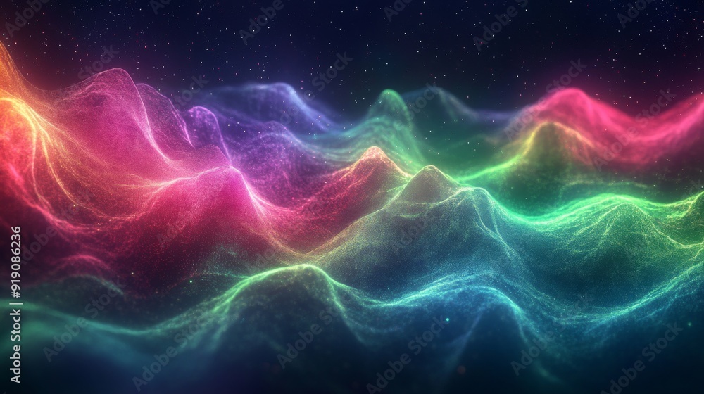 Abstract Landscape of Wavy, Colorful Particles Abstract Landscape of Wavy, Colorful Particles