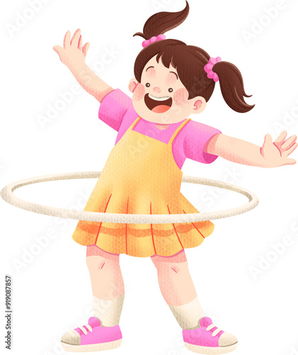 Little Girl Playing Hoolahoop Illustration photo