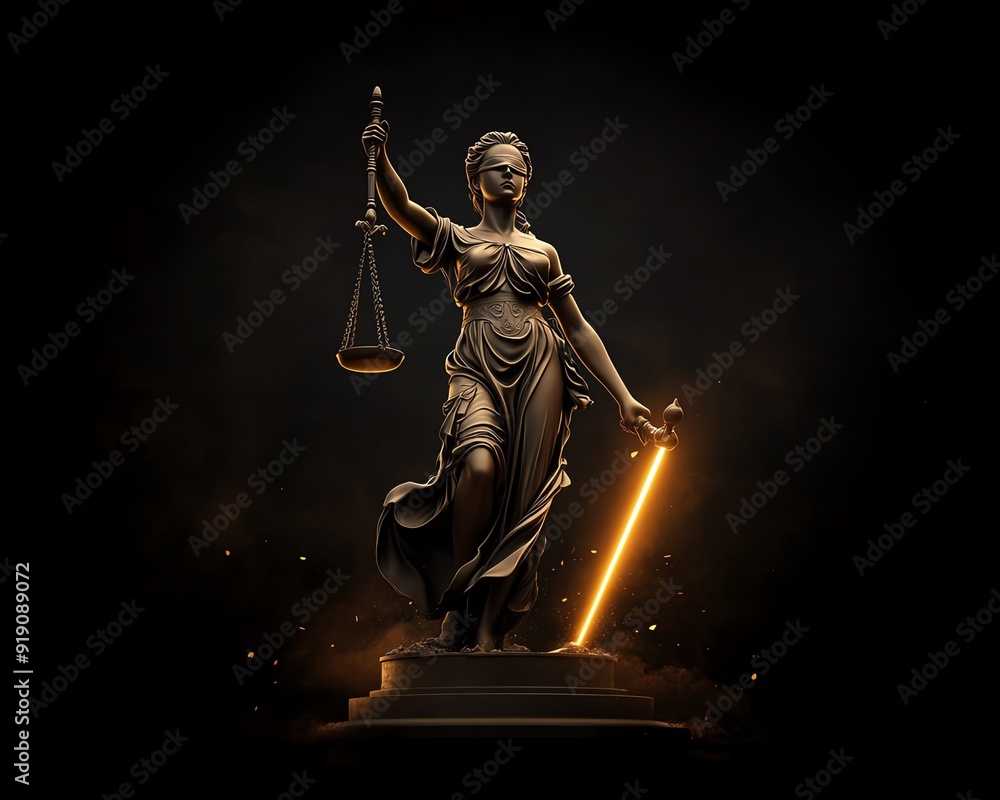 Lady Justice with light beam, symbol of truth and morality, flat design illustration Lady Justice with light beam, symbol of truth and morality, flat design illustration