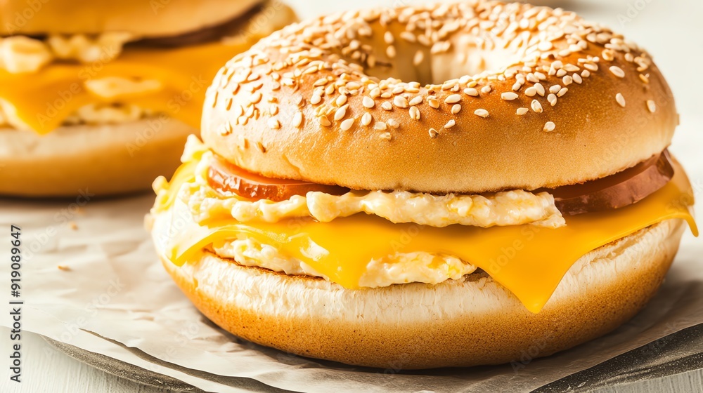 Egg and cheese breakfast sandwich on a bagel Egg and cheese breakfast sandwich on a bagel