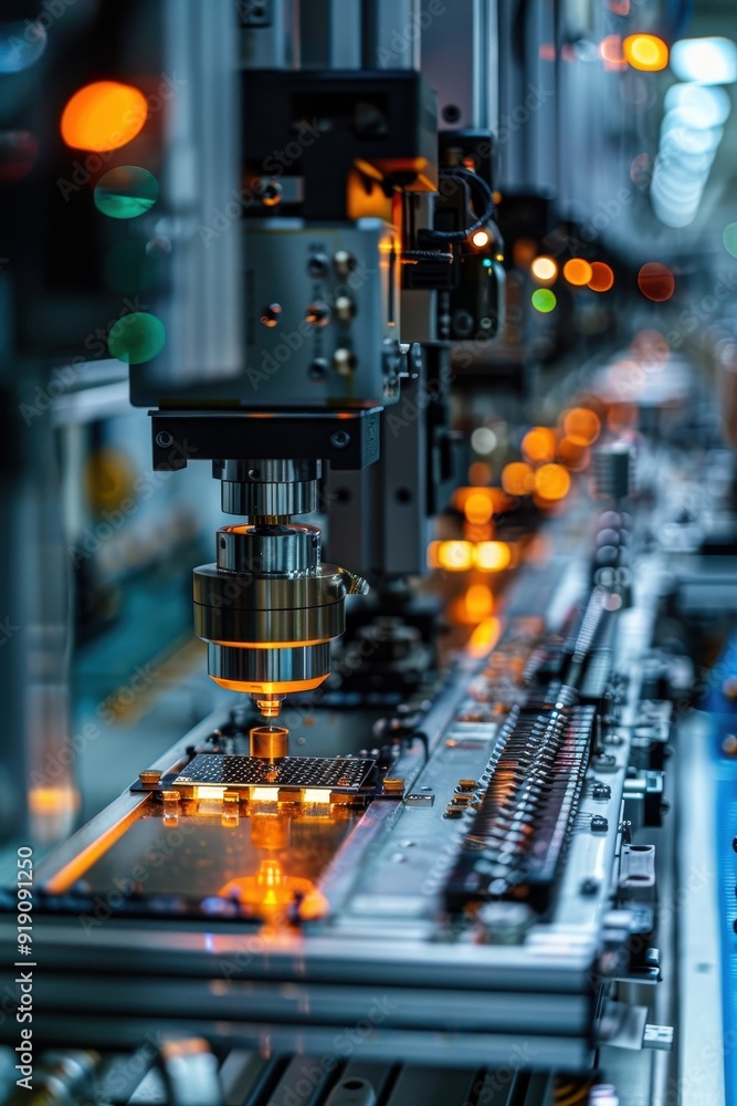 High-Tech Automated Robotic Arm in Modern Industrial Manufacturing Facility with Precision Engineering High-Tech Automated Robotic Arm in Modern Industrial Manufacturing Facility with Precision Engineering