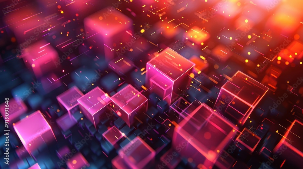 Vibrant Abstract Digital Background with Glowing Neon Cubes and Dynamic Light Effects Vibrant Abstract Digital Background with Glowing Neon Cubes and Dynamic Light Effects