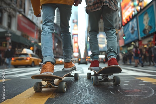 Skaters Cruising Through Times Square: A Vibrant Urban Scene