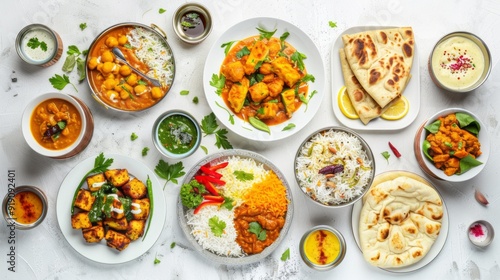 Wallpaper Mural A table full of different types of food, including rice, curry, and flatbread Torontodigital.ca