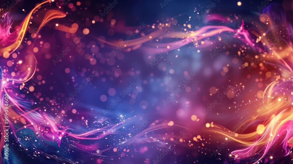 Abstract colorful background with flowing light and bokeh effect. Abstract colorful background with flowing light and bokeh effect.