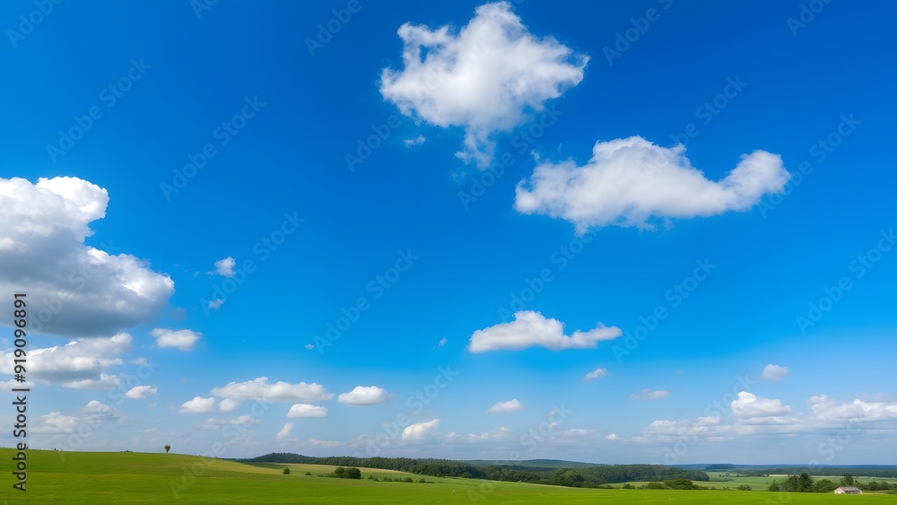 Peaceful Countryside Under Expansive Blue Sky with Serene White Clouds Peaceful Countryside Under Expansive Blue Sky with Serene White Clouds