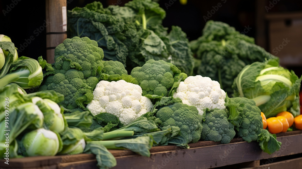 Fresh organic vegetables at the farmers market - kale, cauliflower.AI Generation. Fresh organic vegetables at the farmers market - kale, cauliflower.AI Generation.
