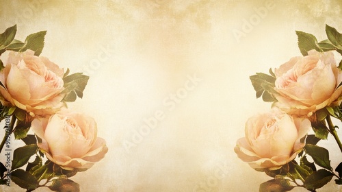 A soft, vintage-style background featuring pale pink roses on either side, creating a tranquil and romantic atmosphere.