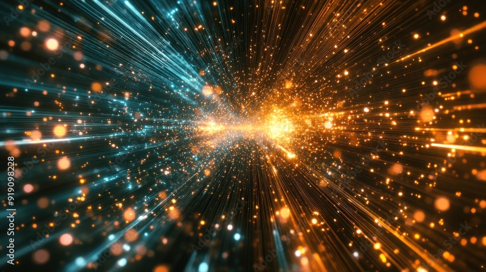 Fototapeta premium Abstract Lights, glowing streaks of light with a star field background