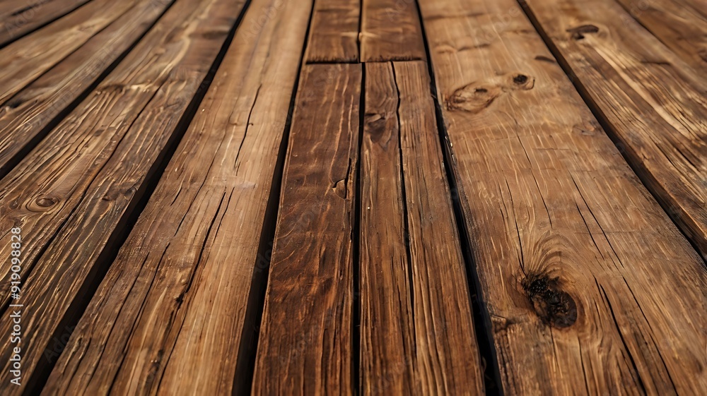 Brown planks covering ground, old wooden planks on surface Brown planks covering ground, old wooden planks on surface