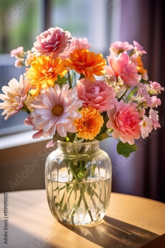 Wallpaper Mural Colorful flowers in a glass vase sitting on a table by the window. Torontodigital.ca