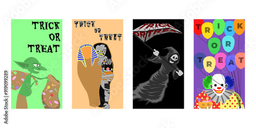 Various Halloween Greeting Cards. Halloween Greeting Card Trick or Treat.