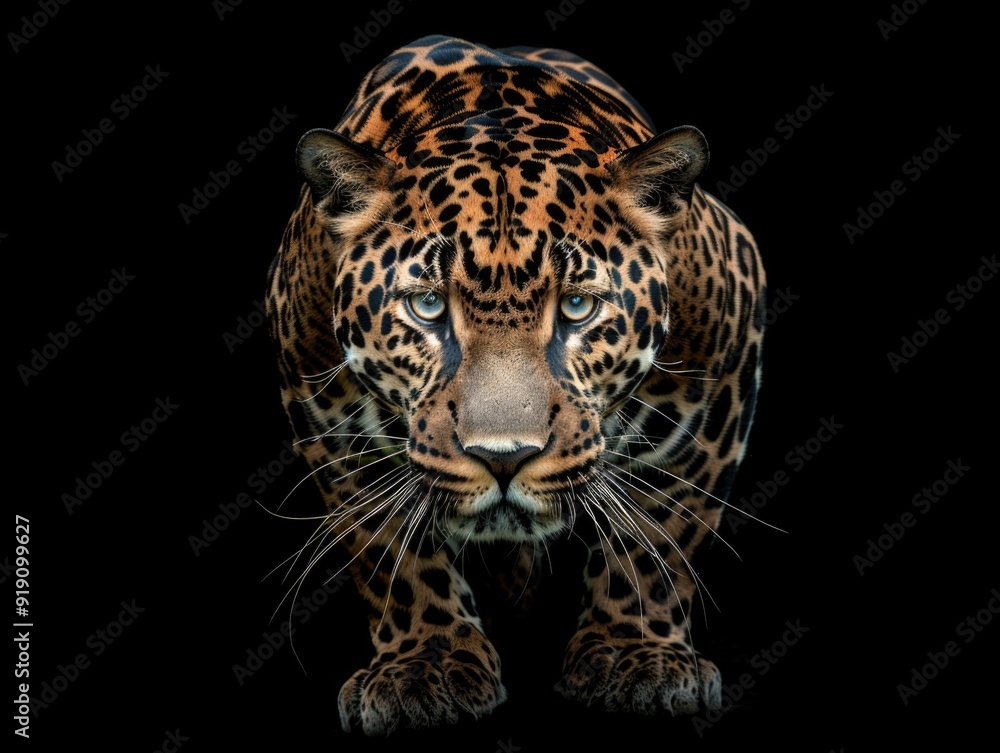 Obraz premium Majestic close-up of a jaguar's face with intense gaze.