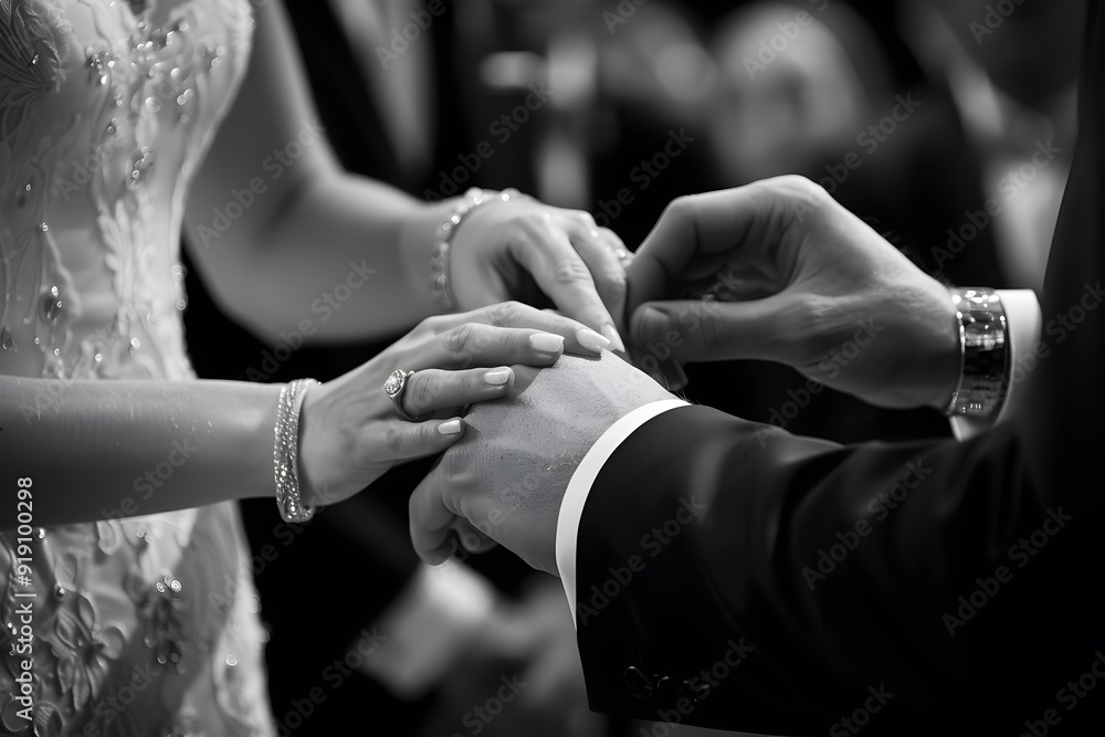 A Beautiful Exchange of Wedding Rings in Black and White A Beautiful Exchange of Wedding Rings in Black and White