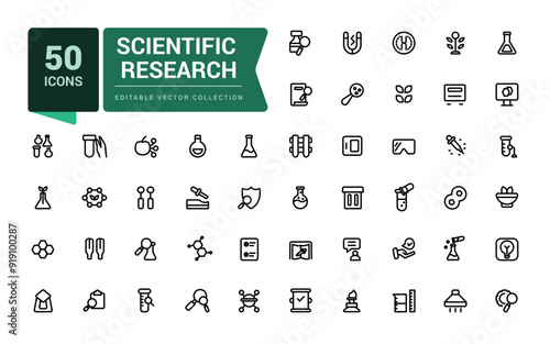 Scientific research icon set. Pixel perfect, minimalistic web and UI icon. Outline icon collections. Editable vector illustration.
