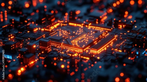 Wallpaper Mural Circuit Board with Glowing Orange Lights Torontodigital.ca