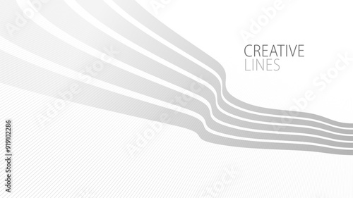 Wave lines in 3D perspective vector abstract background with smooth gradient of light grey and white monochrome colors, easy relaxing motion.