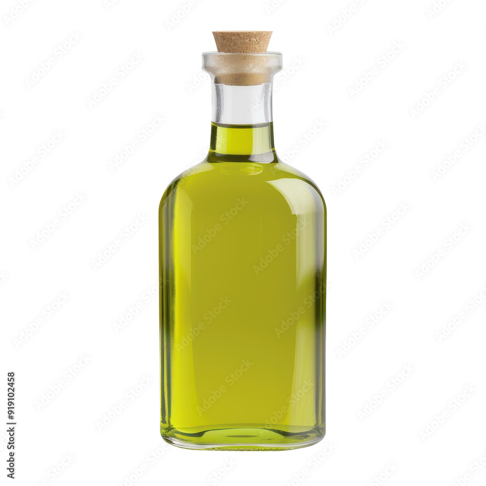 A bottle of olive oil is sitting on a white background A bottle of olive oil is sitting on a white background