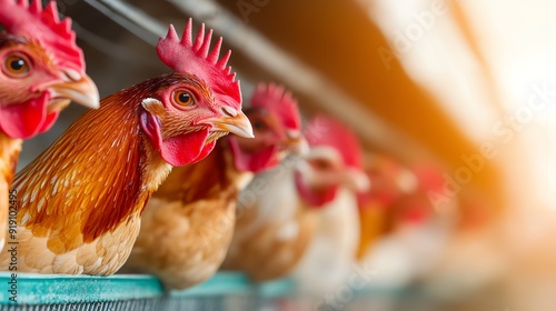 Rows of chicken coops in a freerange farm photo