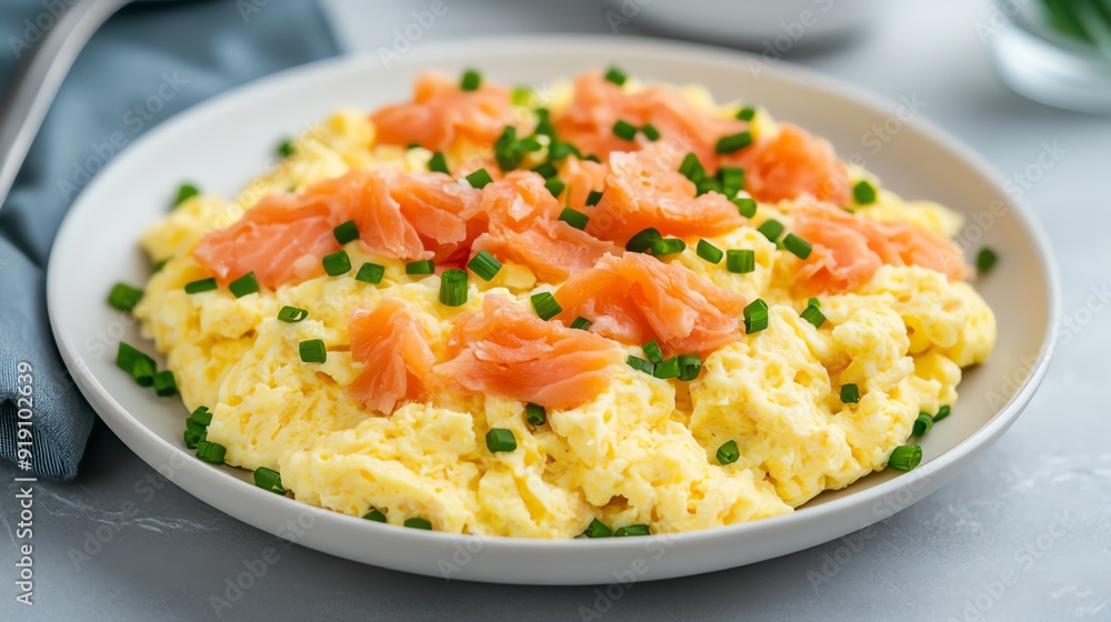 Scrambled eggs with smoked salmon and chives Scrambled eggs with smoked salmon and chives