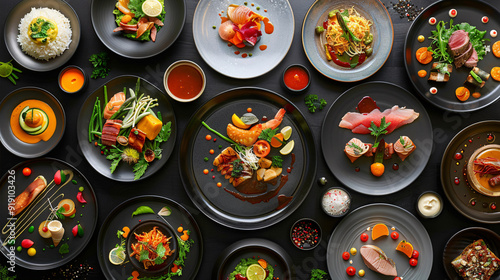 Graphics showcasing plated meals from various cuisines around the world