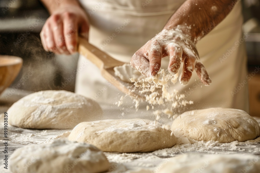 baker at work. The baker shapes the bread. Hands on the close-up form bread. Beautiful simple AI generated image in 4K, unique. baker at work. The baker shapes the bread. Hands on the close-up form bread. Beautiful simple AI generated image in 4K, unique.