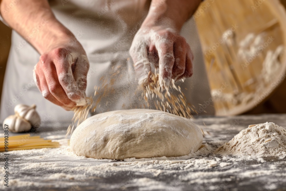 baker at work. The baker shapes the bread. Hands on the close-up form bread. Beautiful simple AI generated image in 4K, unique. baker at work. The baker shapes the bread. Hands on the close-up form bread. Beautiful simple AI generated image in 4K, unique.