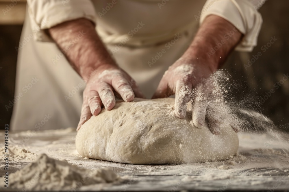 baker at work. The baker shapes the bread. Hands on the close-up form bread. Beautiful simple AI generated image in 4K, unique. baker at work. The baker shapes the bread. Hands on the close-up form bread. Beautiful simple AI generated image in 4K, unique.