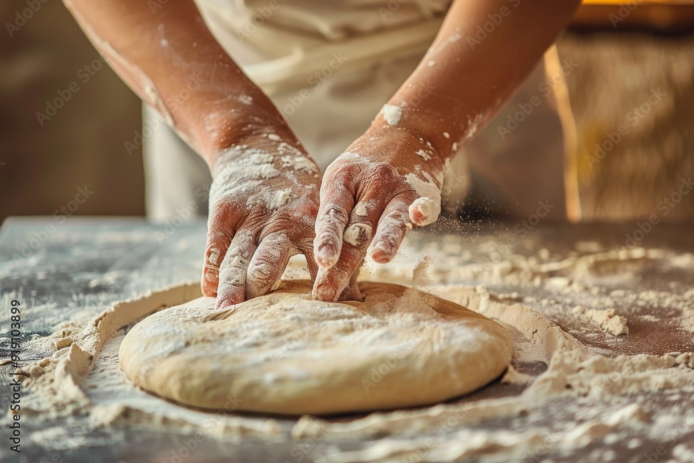 baker at work. The baker shapes the bread. Hands on the close-up form bread. Beautiful simple AI generated image in 4K, unique. baker at work. The baker shapes the bread. Hands on the close-up form bread. Beautiful simple AI generated image in 4K, unique.