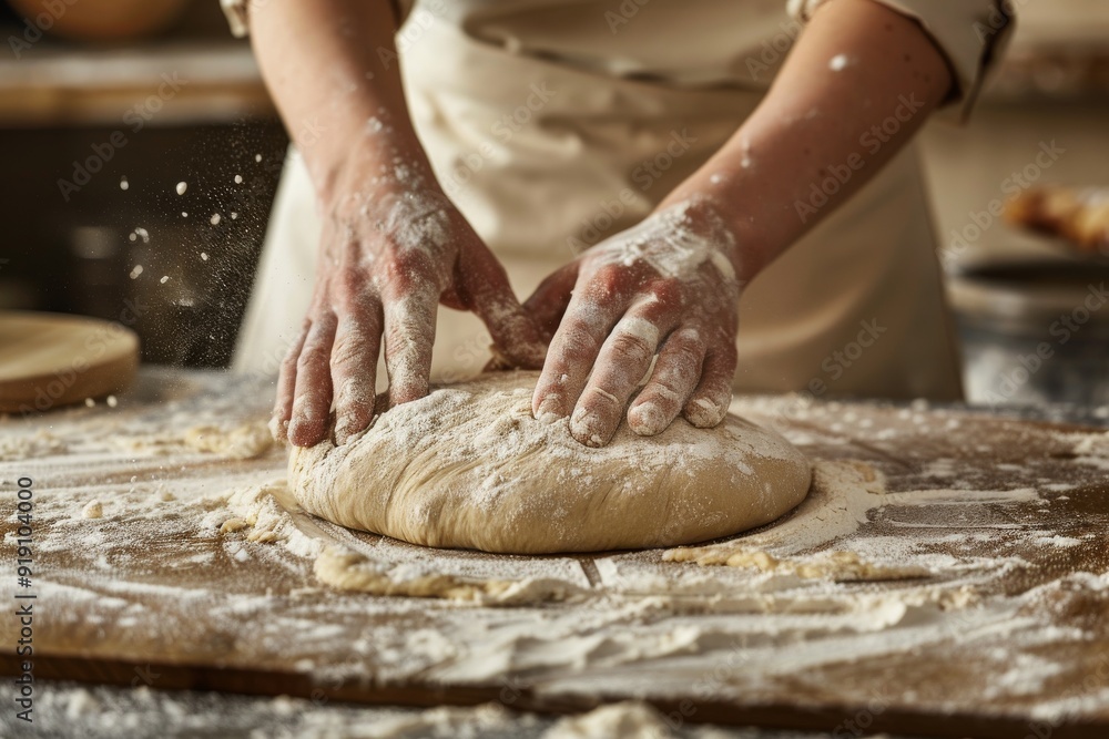 Detail of male hands preparing bread dough - baked wheat bread - Happy Hispanic adult man preparing bread dough. Beautiful simple AI generated image in 4K, unique. Detail of male hands preparing bread dough - baked wheat bread - Happy Hispanic adult man preparing bread dough. Beautiful simple AI generated image in 4K, unique.