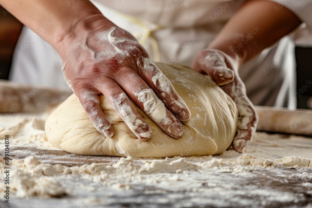 baker at work. The baker shapes the bread. Hands on the close-up form bread. Beautiful simple AI generated image in 4K, unique. baker at work. The baker shapes the bread. Hands on the close-up form bread. Beautiful simple AI generated image in 4K, unique.