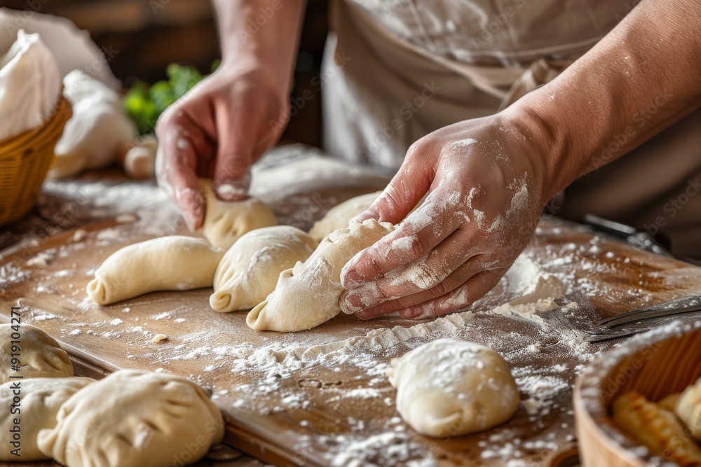 Close-up of the hands of a Caucasian female chef pouring flour on a kitchen countertop, mixing dough on a shiny table. Beautiful simple AI generated image in 4K, unique. Close-up of the hands of a Caucasian female chef pouring flour on a kitchen countertop, mixing dough on a shiny table. Beautiful simple AI generated image in 4K, unique.