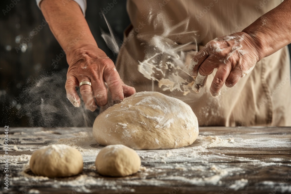 baker at work. The baker shapes the bread. Hands on the close-up form bread. Beautiful simple AI generated image in 4K, unique. baker at work. The baker shapes the bread. Hands on the close-up form bread. Beautiful simple AI generated image in 4K, unique.