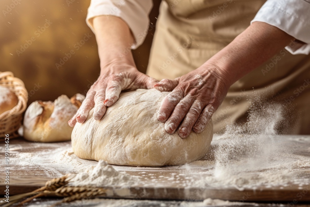 baker at work. The baker shapes the bread. Hands on the close-up form bread. Beautiful simple AI generated image in 4K, unique. baker at work. The baker shapes the bread. Hands on the close-up form bread. Beautiful simple AI generated image in 4K, unique.