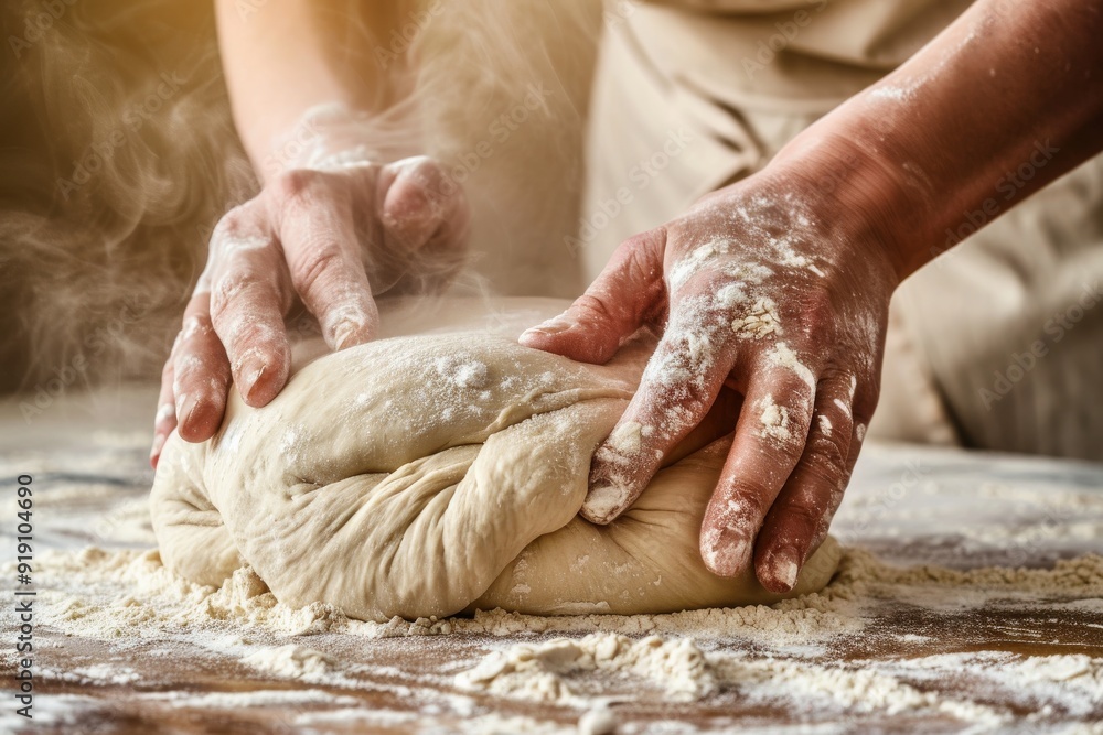 Mid-section of female baker kneading a dough. Beautiful simple AI generated image in 4K, unique. Mid-section of female baker kneading a dough. Beautiful simple AI generated image in 4K, unique.