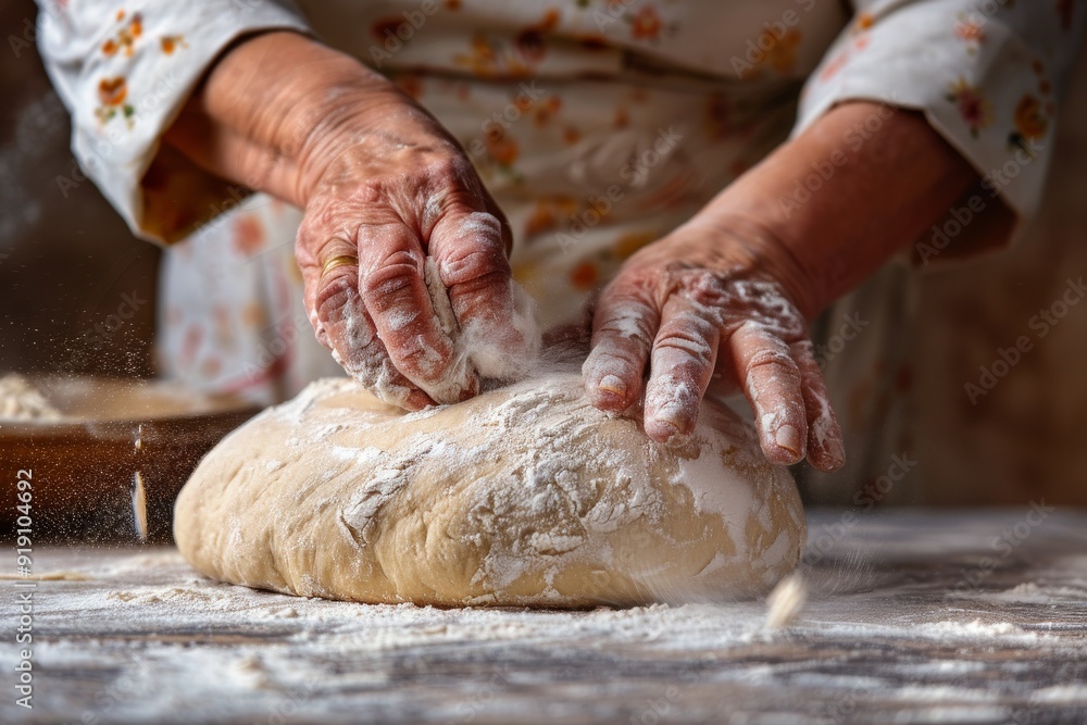 Close up hands cut shape in rolling-pin dough into pieces on wooden board covered with flour. Beautiful simple AI generated image in 4K, unique. Close up hands cut shape in rolling-pin dough into pieces on wooden board covered with flour. Beautiful simple AI generated image in 4K, unique.