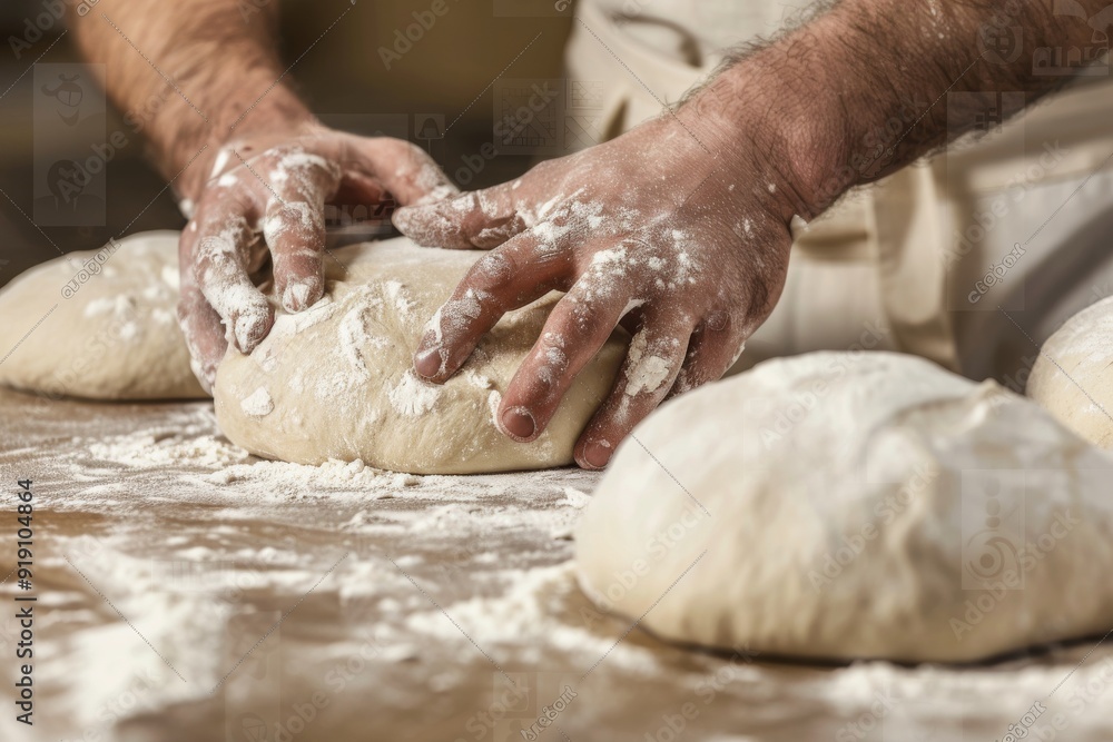 baker at work. The baker shapes the bread. Hands on the close-up form bread. Beautiful simple AI generated image in 4K, unique. baker at work. The baker shapes the bread. Hands on the close-up form bread. Beautiful simple AI generated image in 4K, unique.