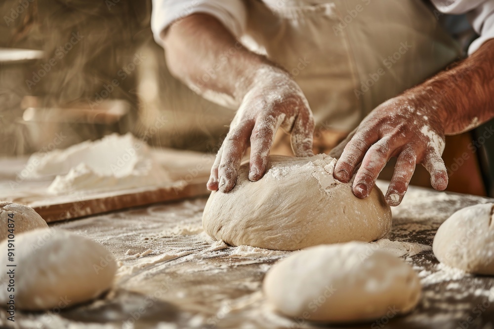 baker at work. The baker shapes the bread. Hands on the close-up form bread. Beautiful simple AI generated image in 4K, unique. baker at work. The baker shapes the bread. Hands on the close-up form bread. Beautiful simple AI generated image in 4K, unique.