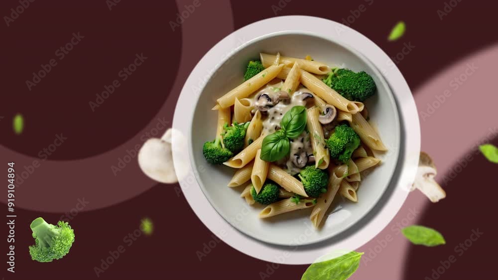 Pasta PENNE with basil, broccoli, mushroom cream sauce Pasta PENNE with basil, broccoli, mushroom cream sauce