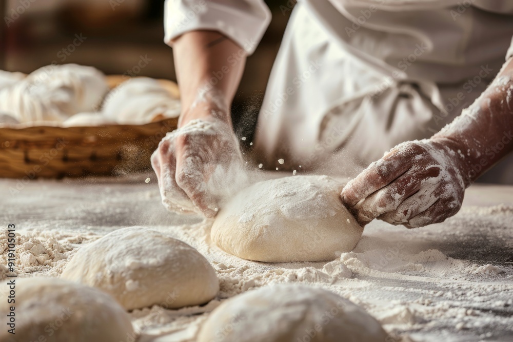 baker at work. The baker shapes the bread. Hands on the close-up form bread. Beautiful simple AI generated image in 4K, unique. baker at work. The baker shapes the bread. Hands on the close-up form bread. Beautiful simple AI generated image in 4K, unique.