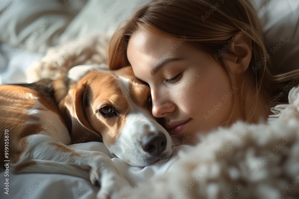 Cozy Moments: A Woman and Her Beagle Enjoying a Serene Morning Together Cozy Moments: A Woman and Her Beagle Enjoying a Serene Morning Together