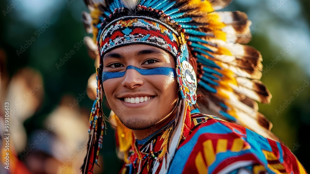 Fototapeta premium Native American powwow, dancers in full regalia